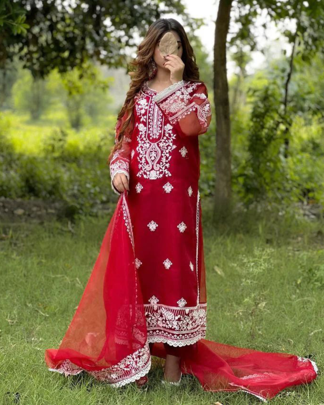 3-Piece Embroidered Organza Suit with Two-Sided Border Dupatta