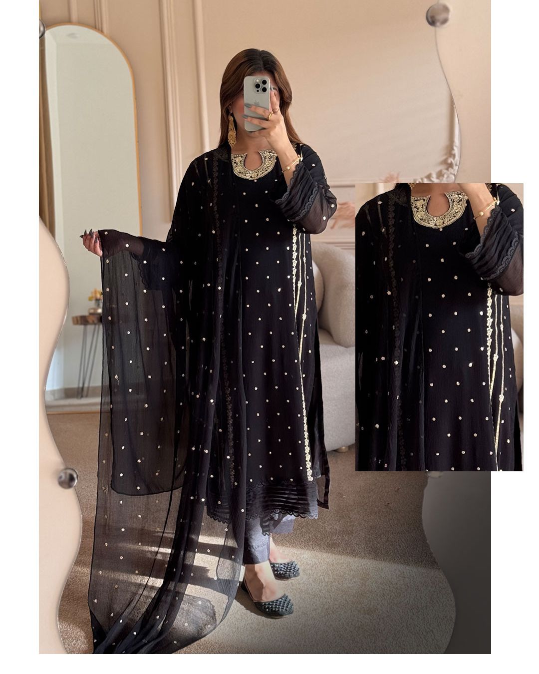 Sequin Embroidered Organza Suit (3PC)