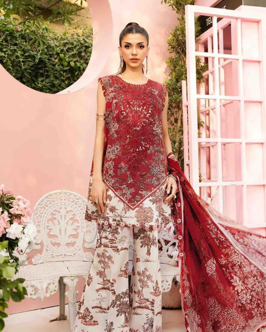 3-Piece Printed Lawn Suit with Embroidered Sequin Work (2026)