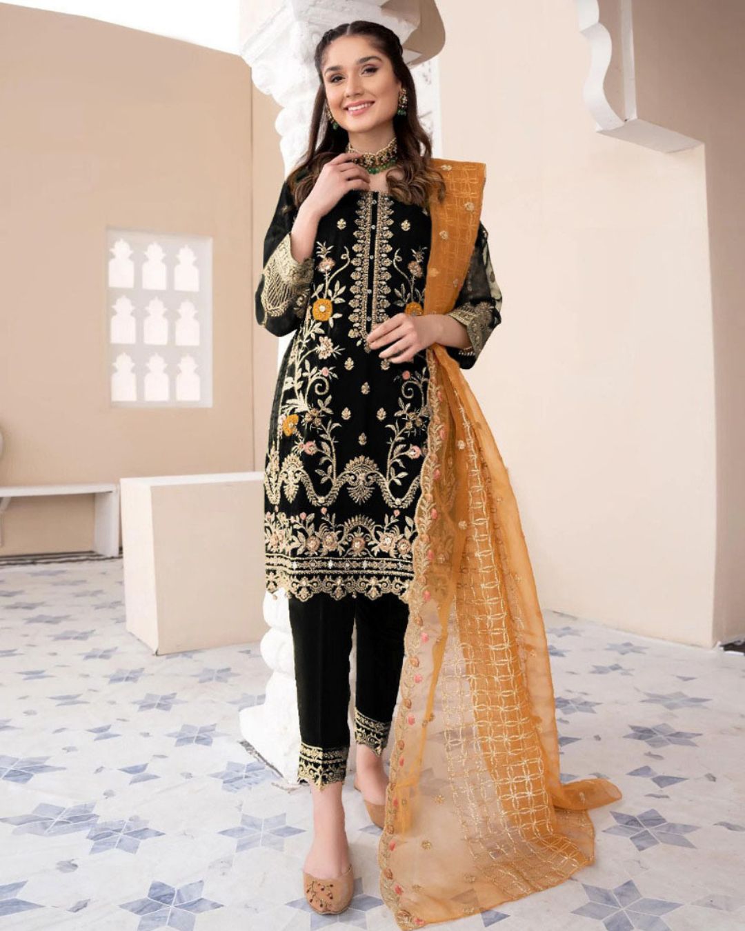 Heavy Embroidered Organza Suit (3PC)