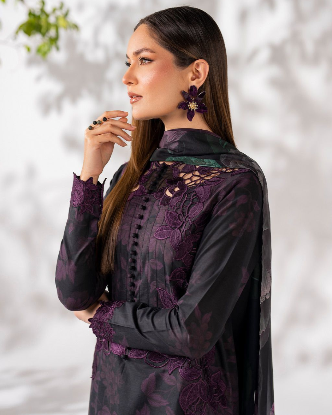 3-Piece Printed Lawn Suit with Heavy Chickenkari Embroidery & Chiffon Dupatta