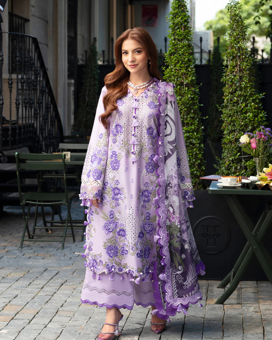 3-Piece Embroidered Lawn Suit with Silk Printed Dupatta