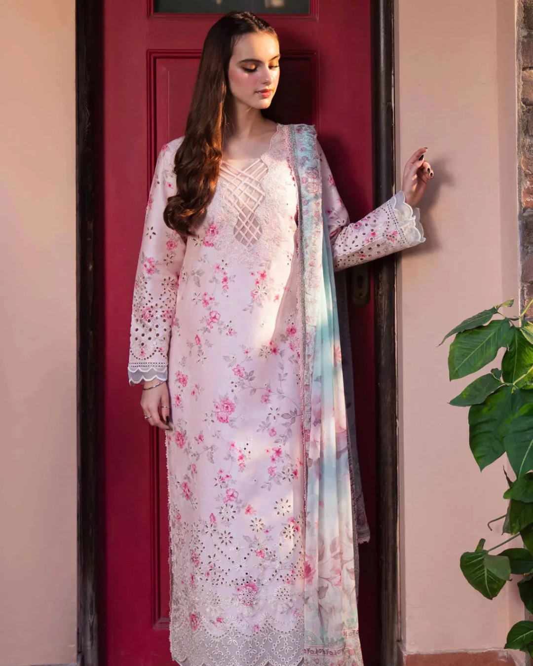 3-Piece Chikankari & Embroidered Lawn Suit with Chiffon Dupatta