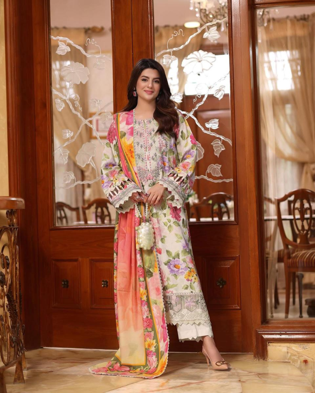 3-Piece Printed Lawn Suit with Heavy Embroidered Sequin Details (Most Hit Design)