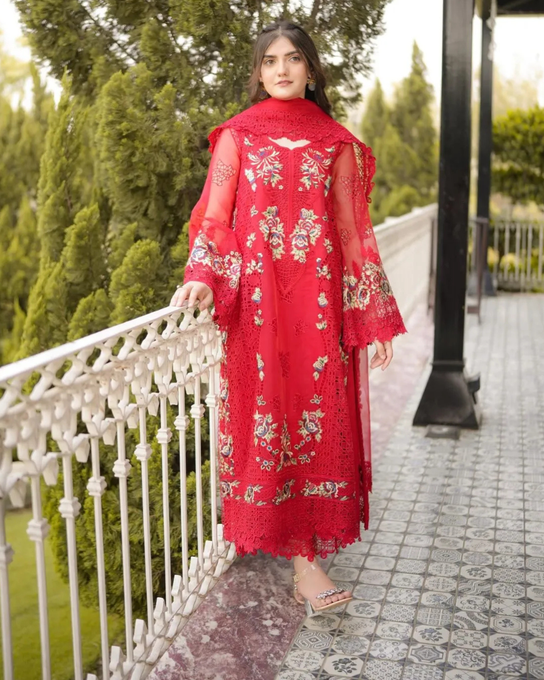 3-Piece Chikankari Embroidered Lawn Suit with Net Dupatta