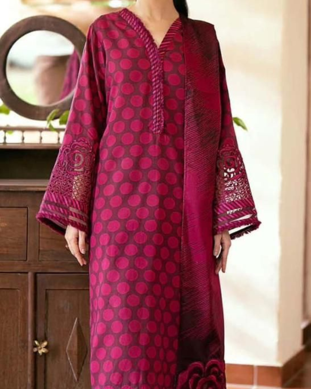 3-Piece Printed Lawn Suit with Heavy Embroidered Spangle Work