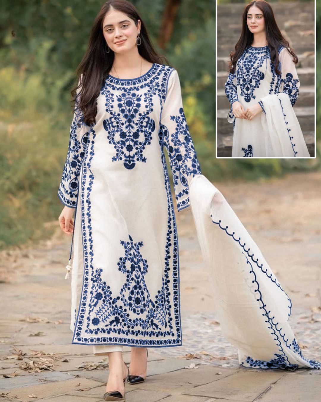 Heavy Embroidered Organza Suit (3PC)