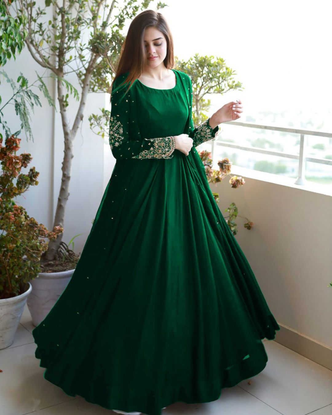 Pearl Embellished Gown & Maxi Trouser Set (3PC)