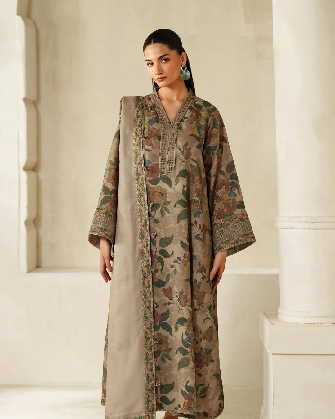 3-Piece Printed Lawn Suit with Embroidered Schiffli & Sequin Work (2026)