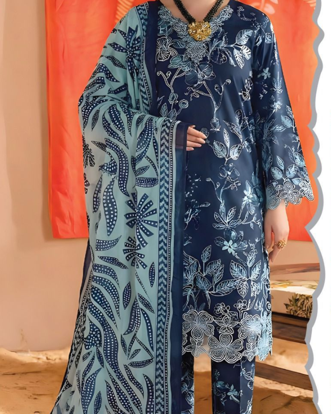 3-Piece Printed Lawn Suit with Heavy Embroidered Spangle Work