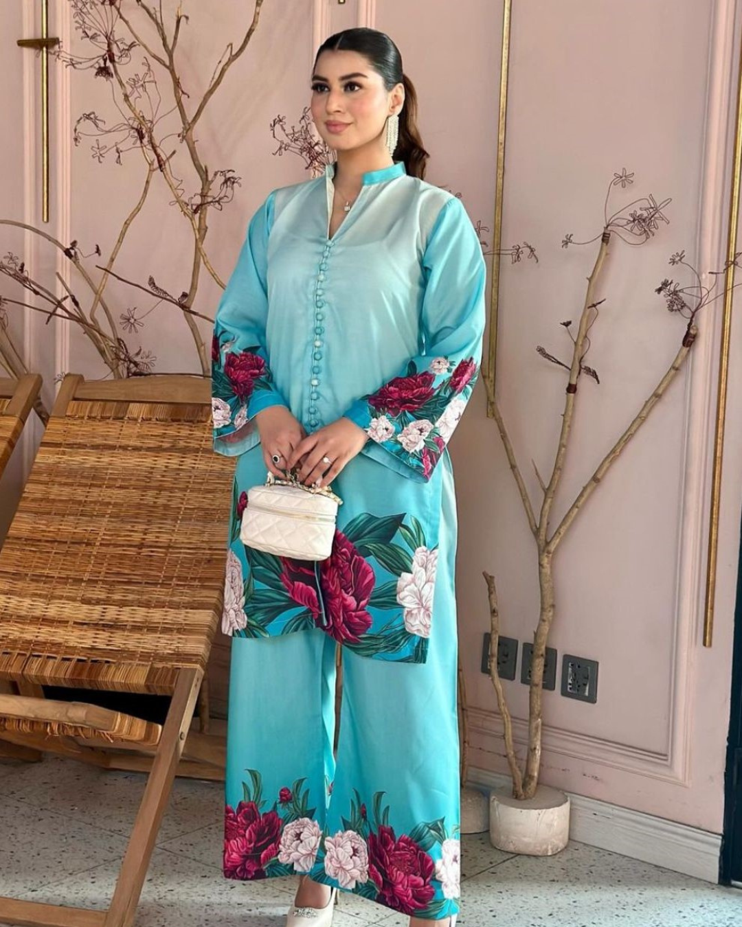 2-Piece Digital Floral Print Silk Co-Ord Set