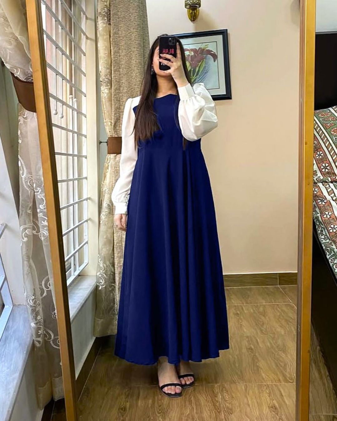 Plated Black Maxi with White Sleeves