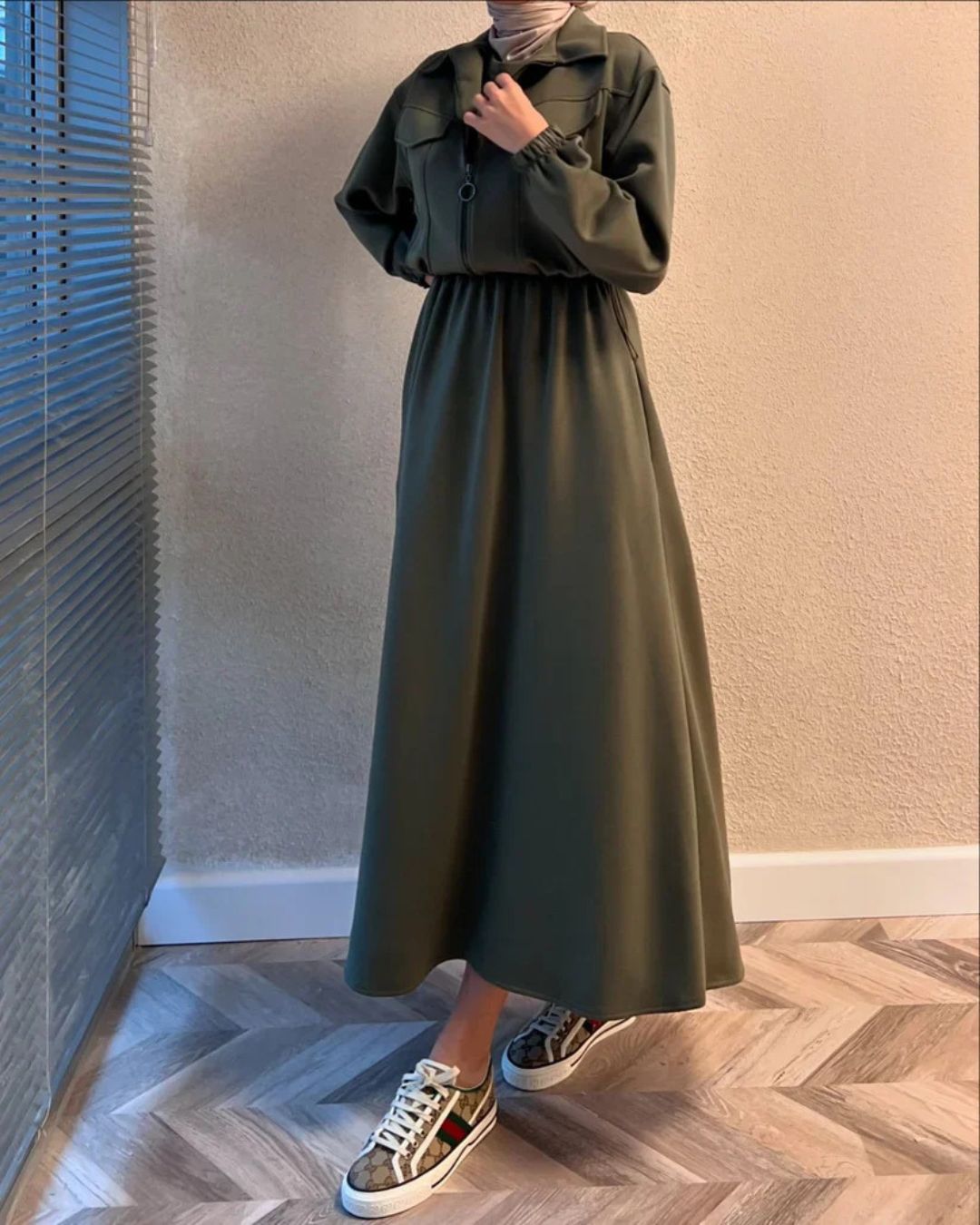 Zipper Jacket & Sleeveless Frock Set (2PC)