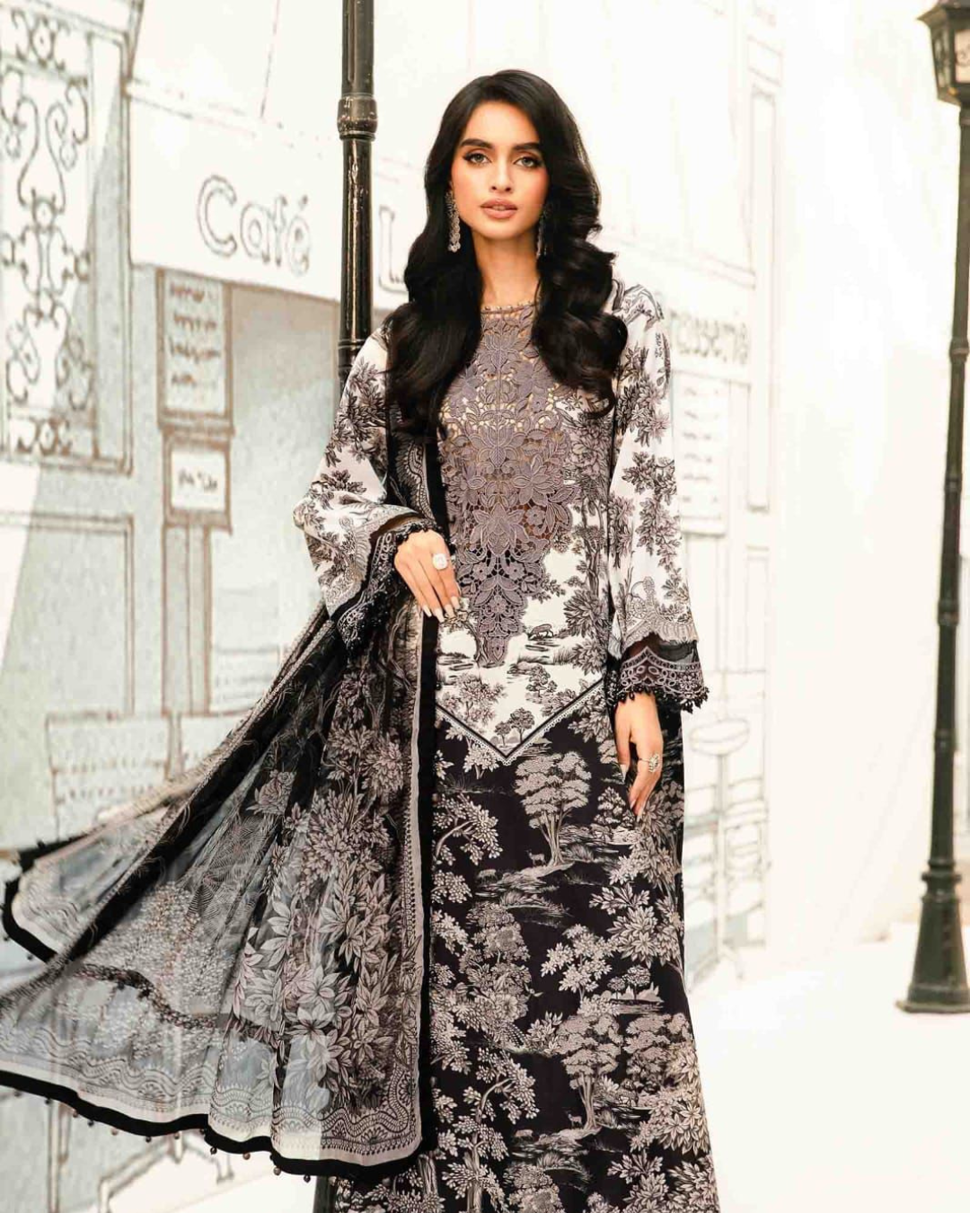 3-Piece Printed Lawn Suit with Embroidered Sequin Work (2026)