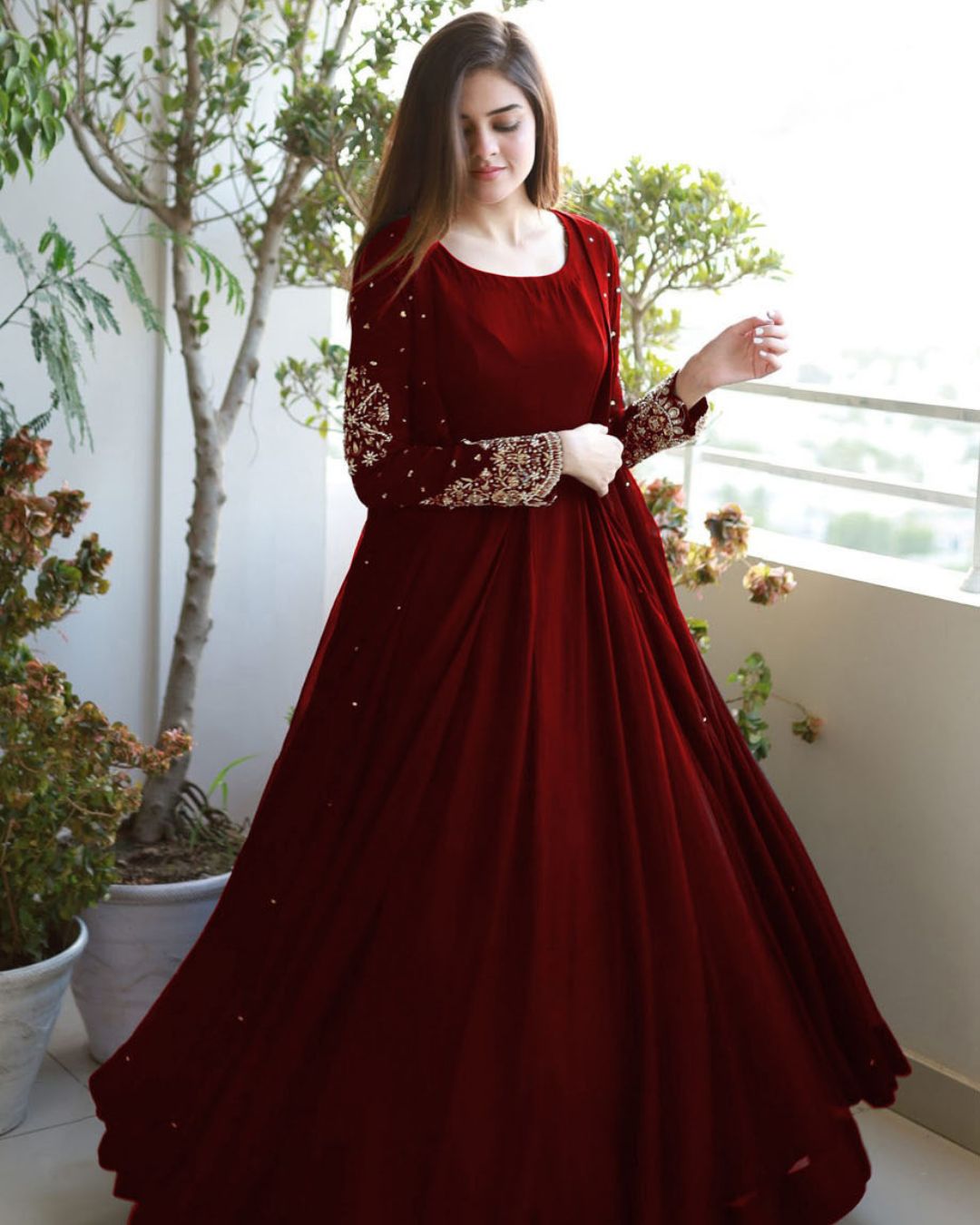 Pearl Embellished Gown & Maxi Trouser Set (3PC)