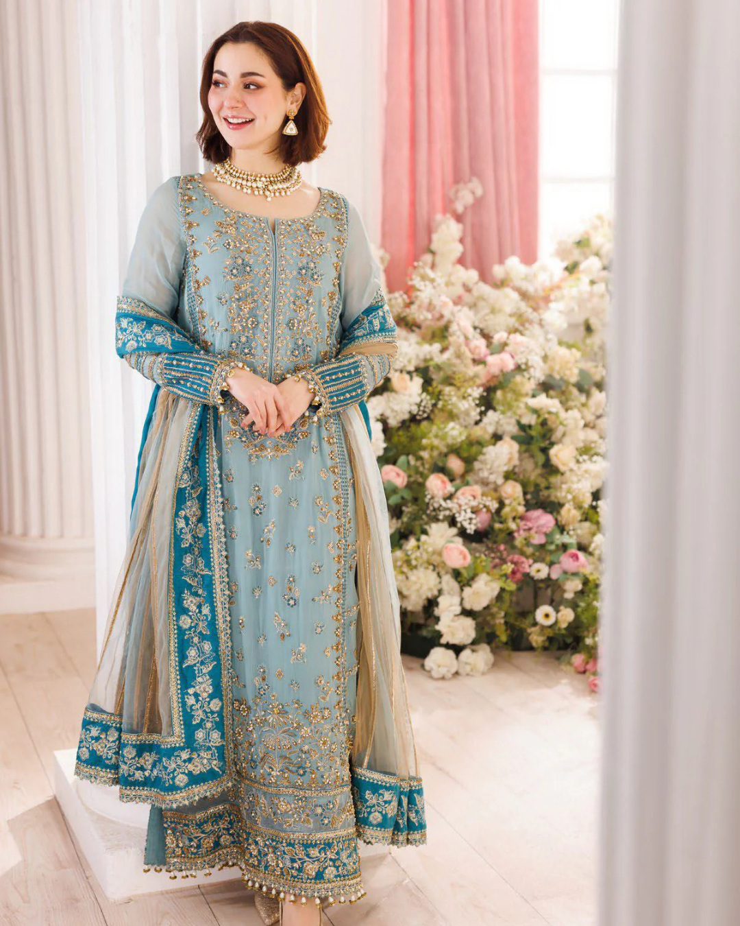 3-Piece Embroidered Chiffon & Net Suit with AddaWork Details