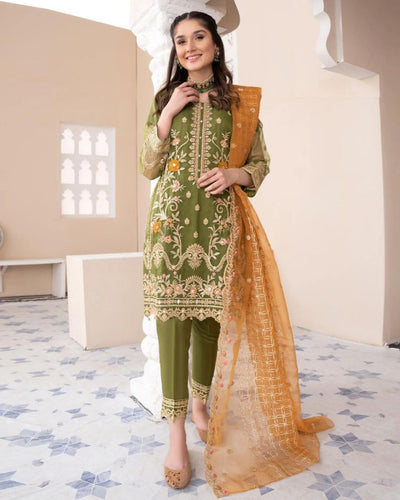 Heavy Embroidered Organza Suit (3PC)