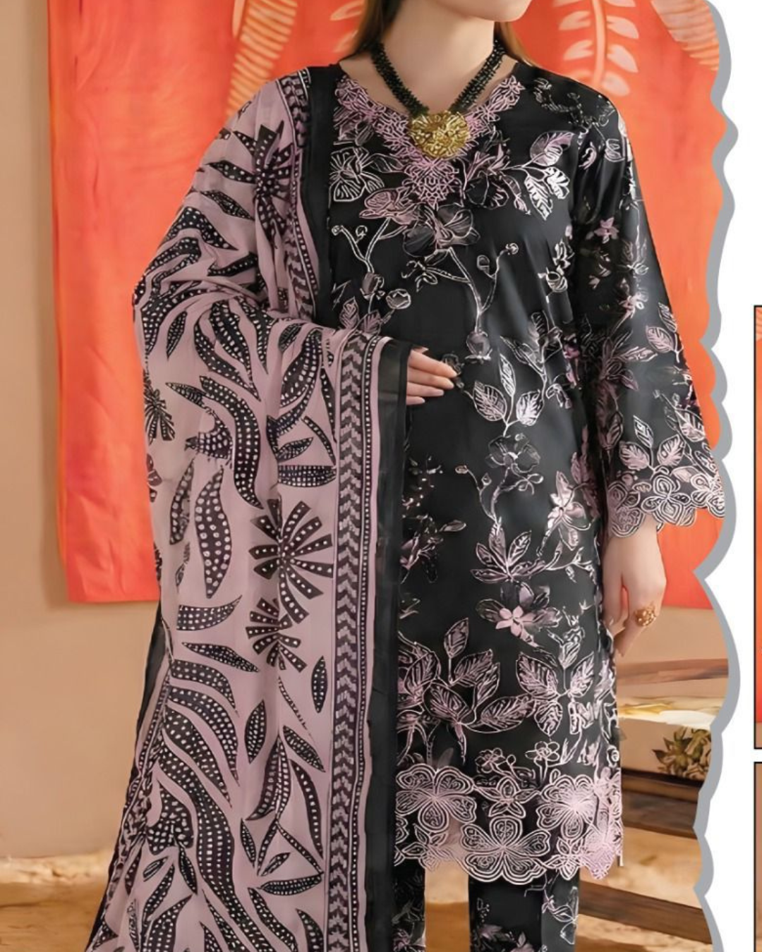 3-Piece Printed Lawn Suit with Heavy Embroidered Spangle Work