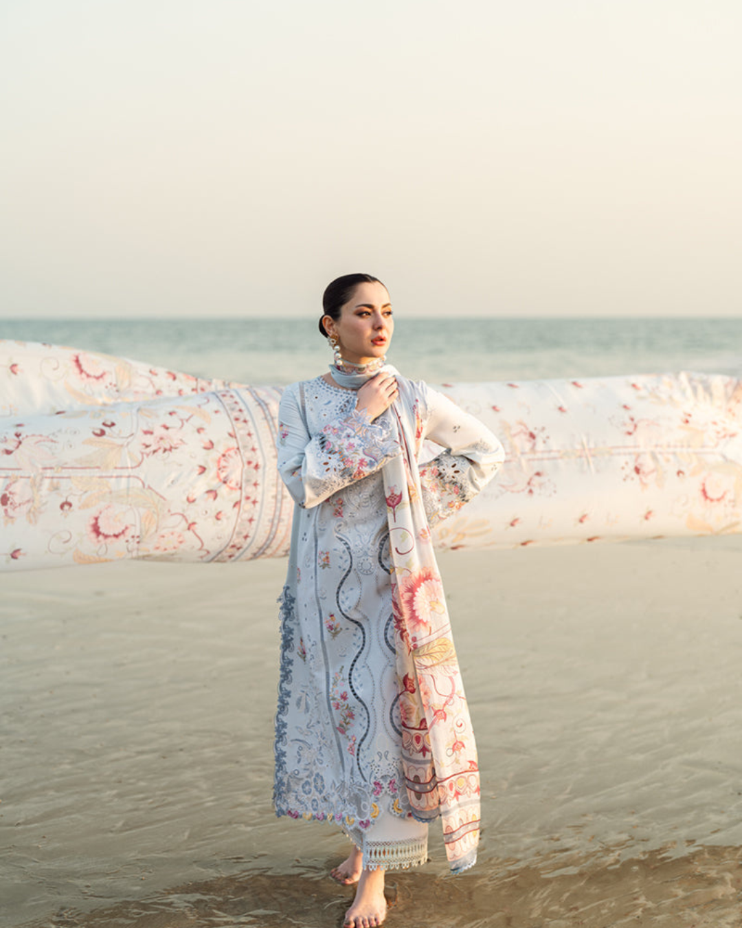 3-Piece Chicken Kari Embroidered Lawn Suit with Silk Dupatta