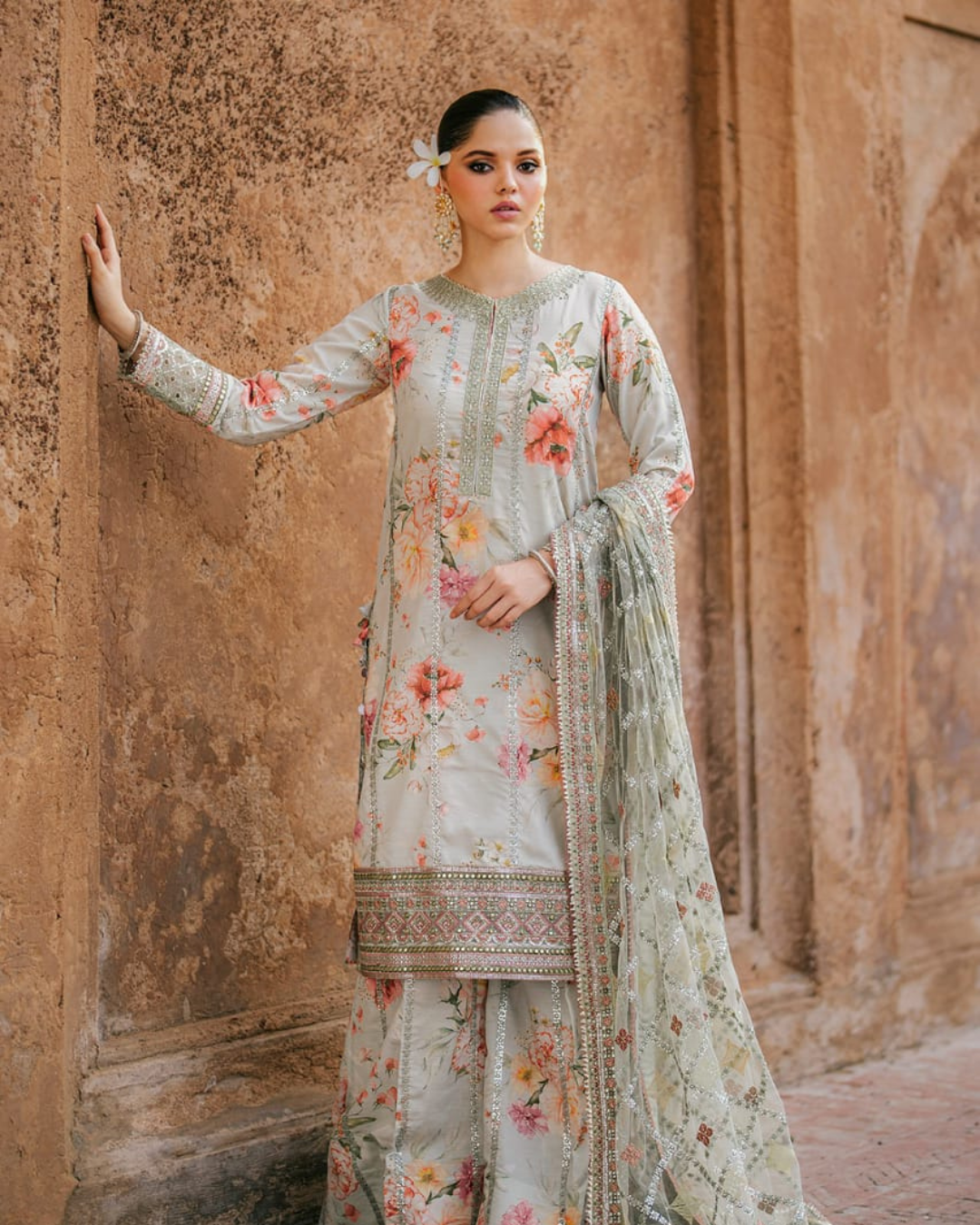 3-Piece Embroidered Lawn Suit with Net Dupatta