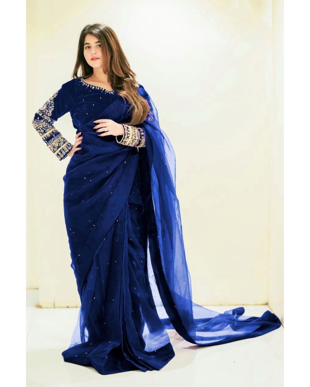 Pearl Embellished Chiffon Saree Set