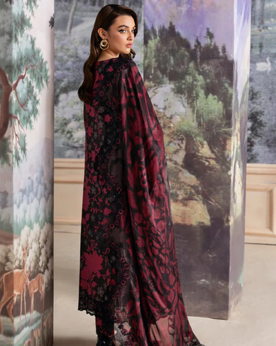 3-Piece Unstitched Printed Lawn Suit with Embroidered Patches & Chiffon Dupatta