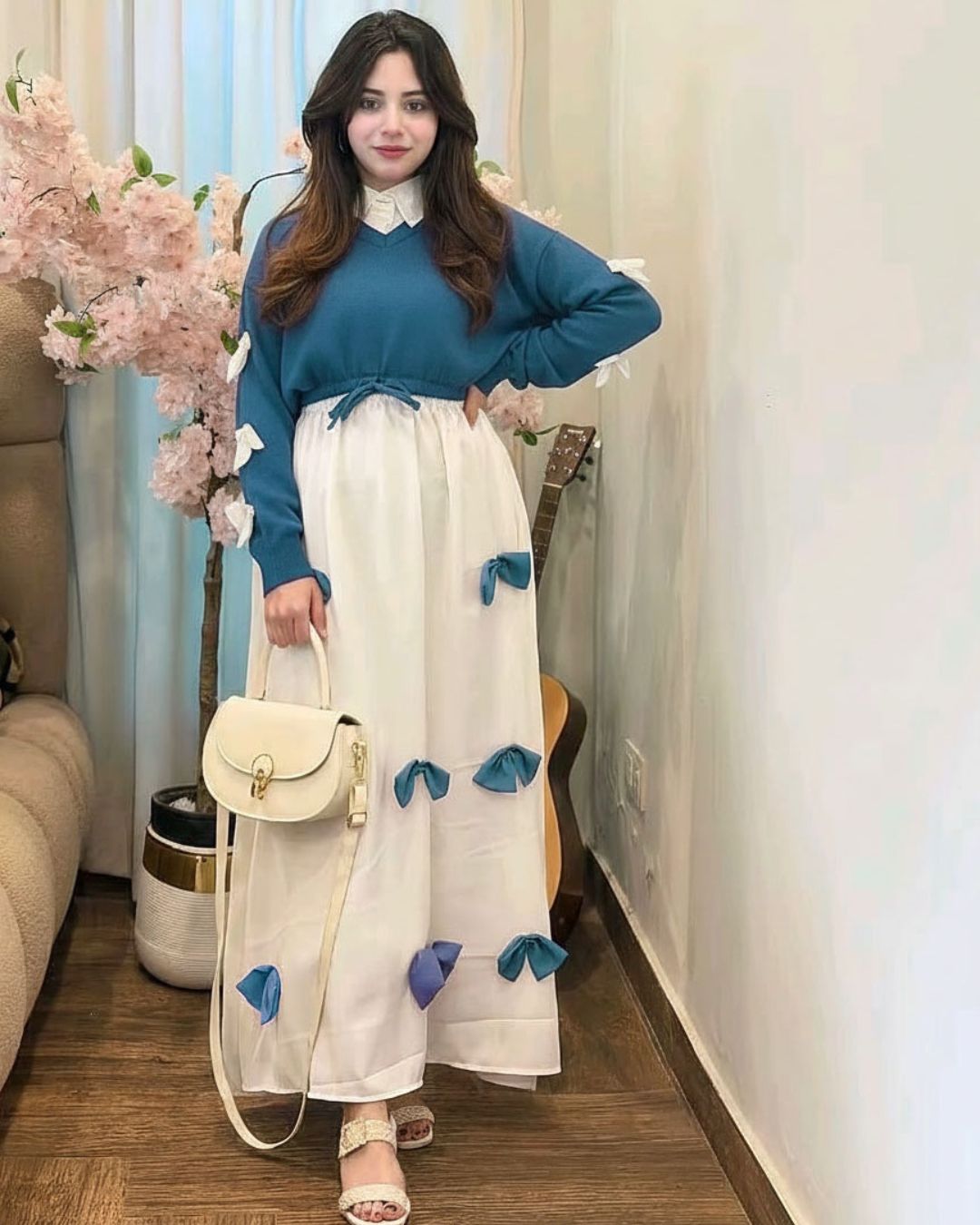 Bow Detail Frock Maxi Set (2PC)