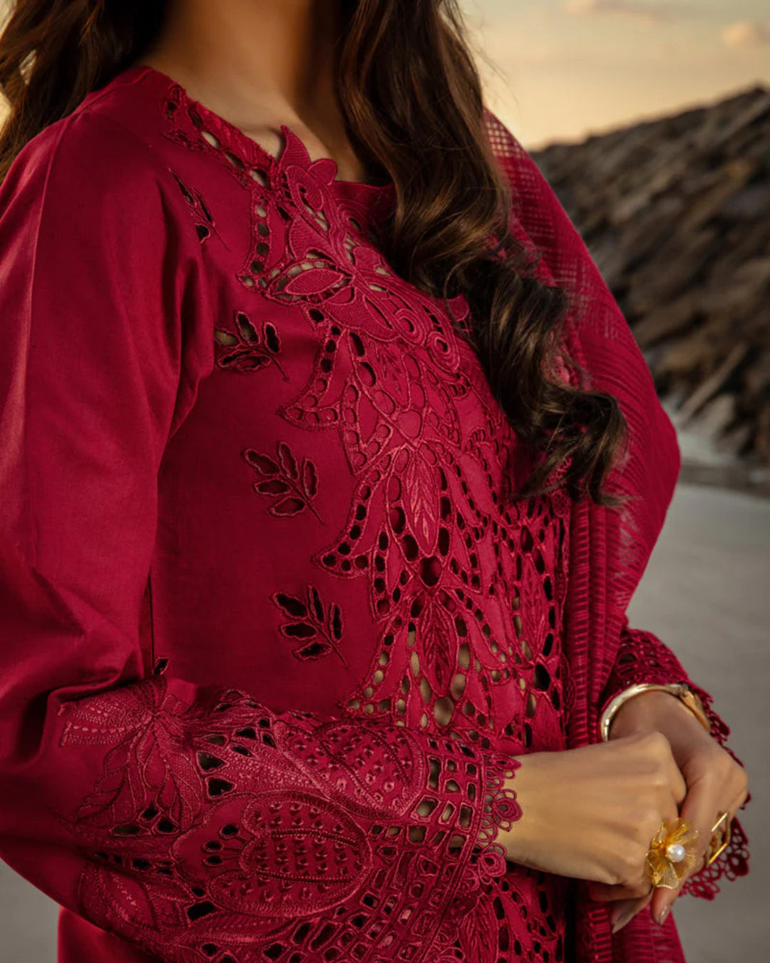 3-Piece Chikankari Lawn Cotton Suit with Embroidered Khaddi Net Dupatta