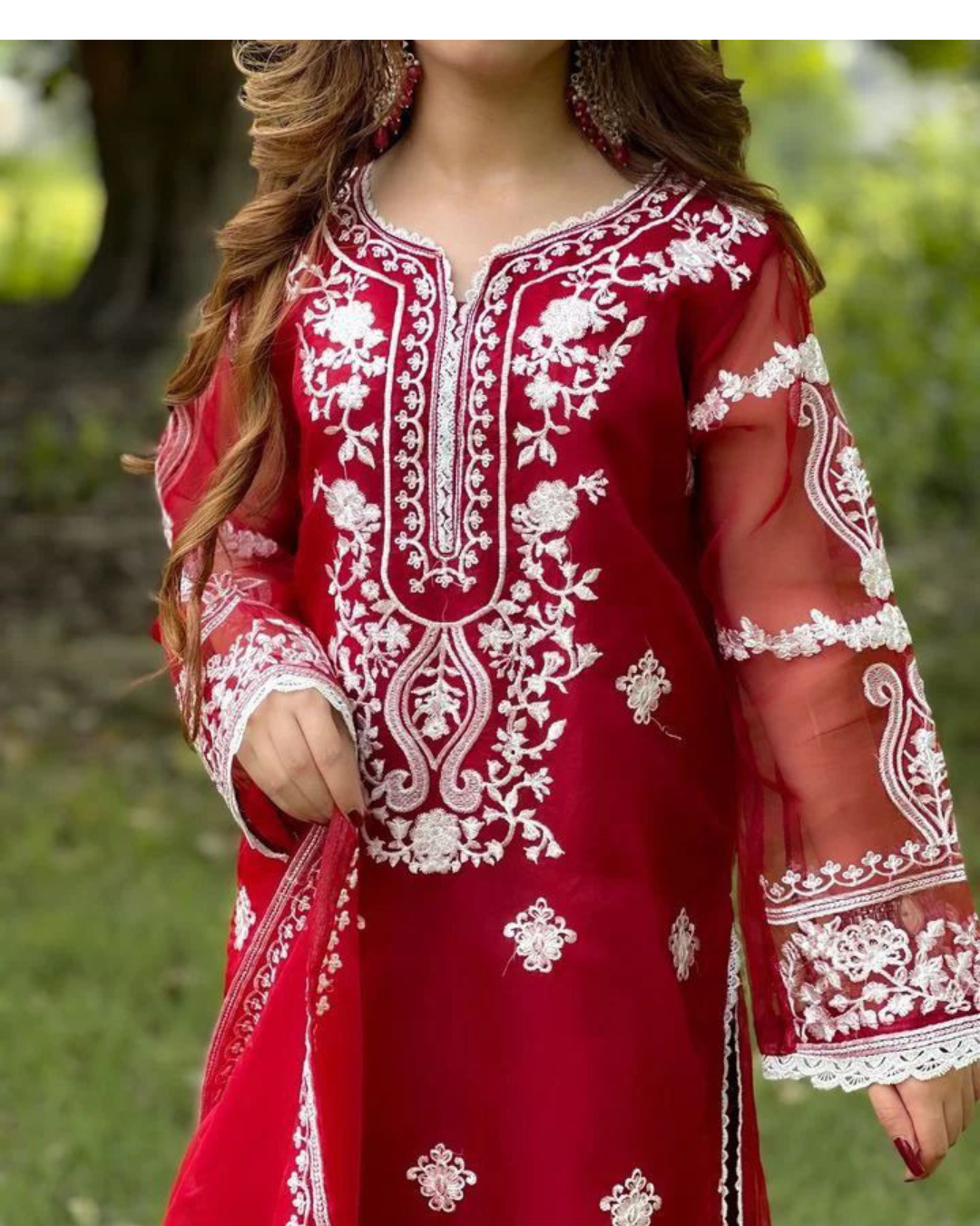 3-Piece Embroidered Organza Suit with Two-Sided Border Dupatta