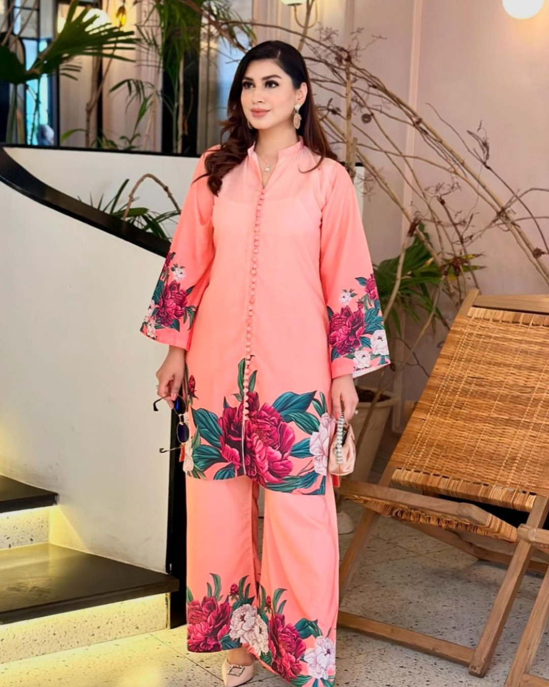 2-Piece Digital Floral Print Silk Co-Ord Set