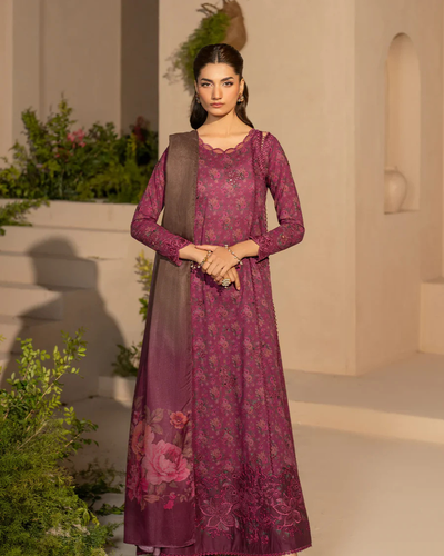 3-Piece Printed Lawn Suit with Intricate Embroidery & Chiffon Dupatta
