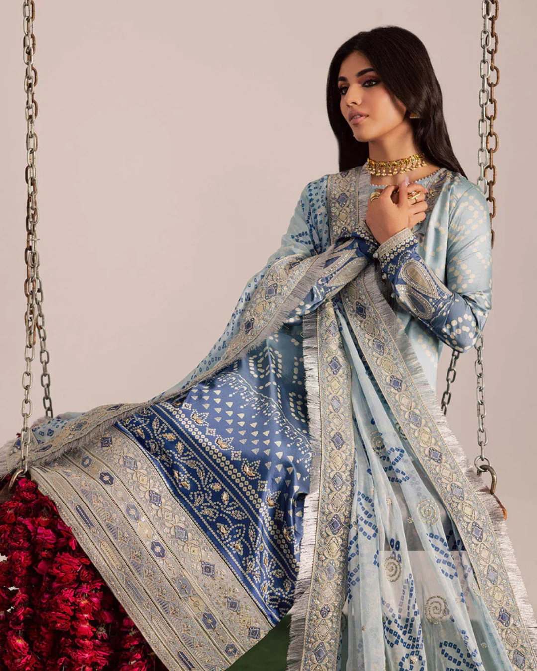 3-Piece Printed Lawn Suit with Embroidered Patches & Chiffon Dupatta