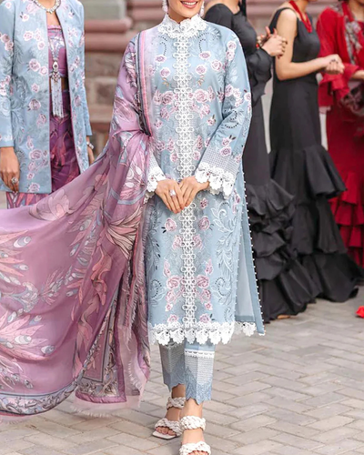 3-Piece Heavy Embroidered Lawn Suit with Silk Dupatta