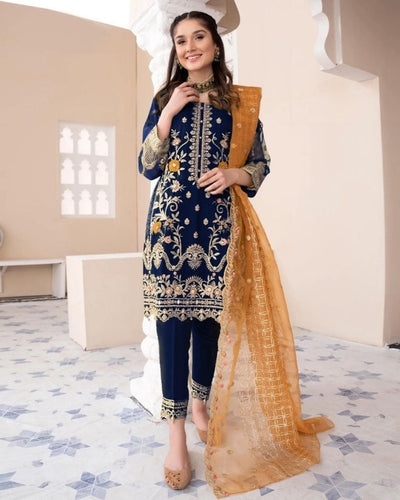 Heavy Embroidered Organza Suit (3PC)
