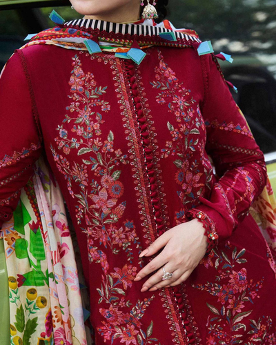3-Piece Luxury Embroidered Lawn Suit with Silk Dupatta
