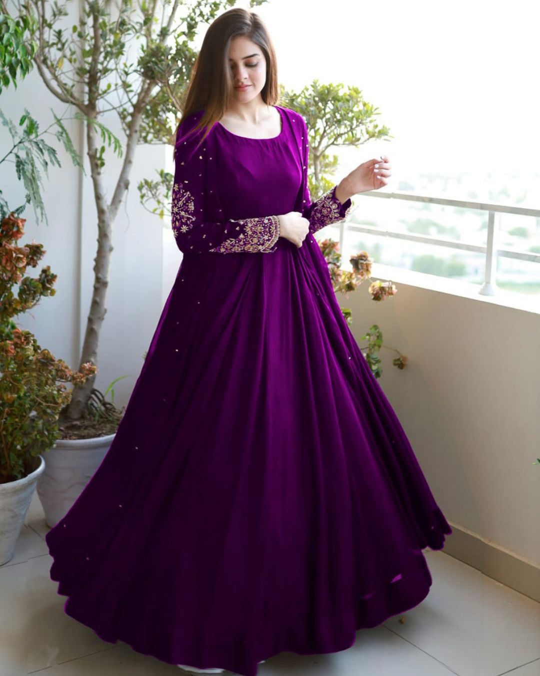 Pearl Embellished Gown & Maxi Trouser Set (3PC)