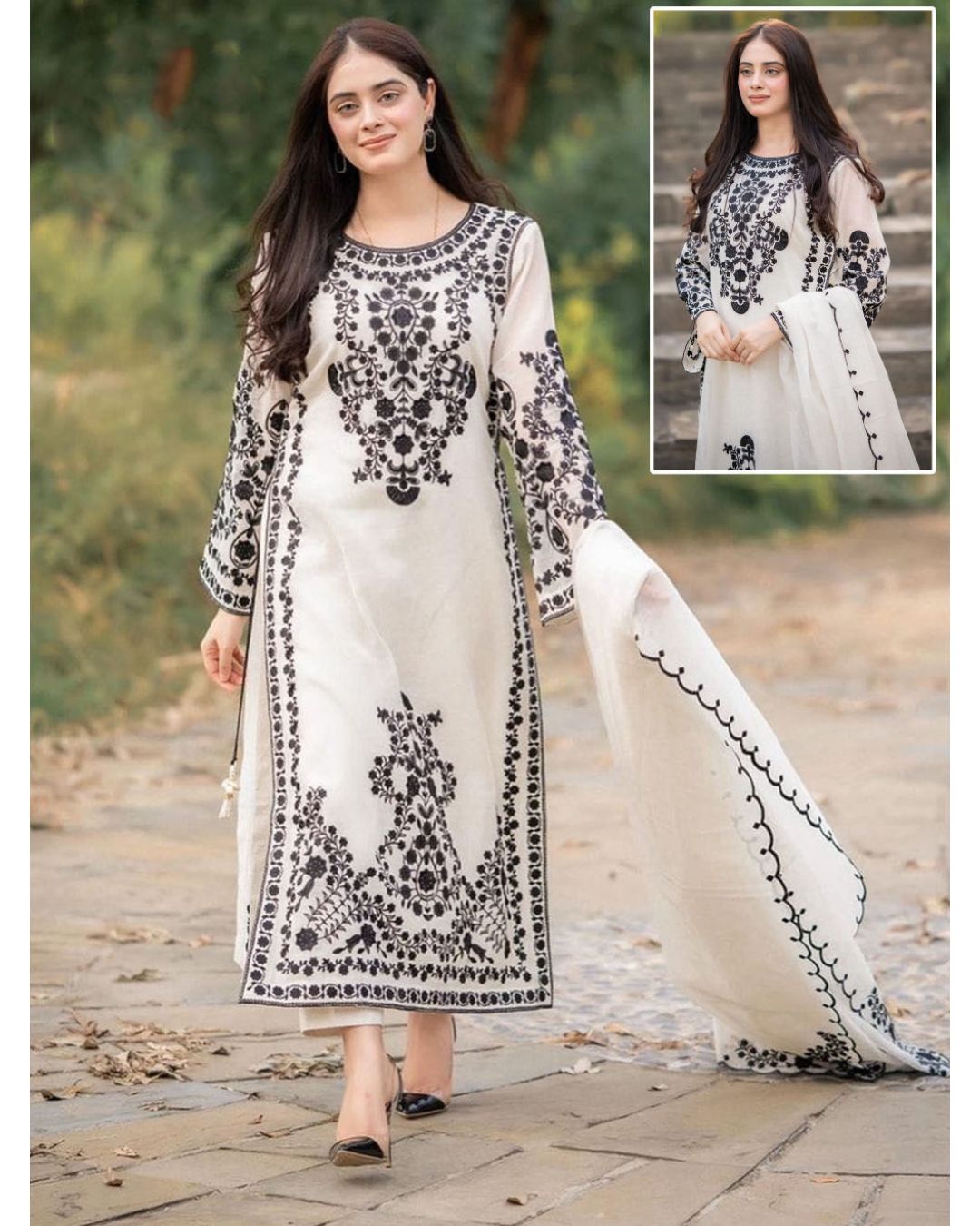 Heavy Embroidered Organza Suit (3PC)