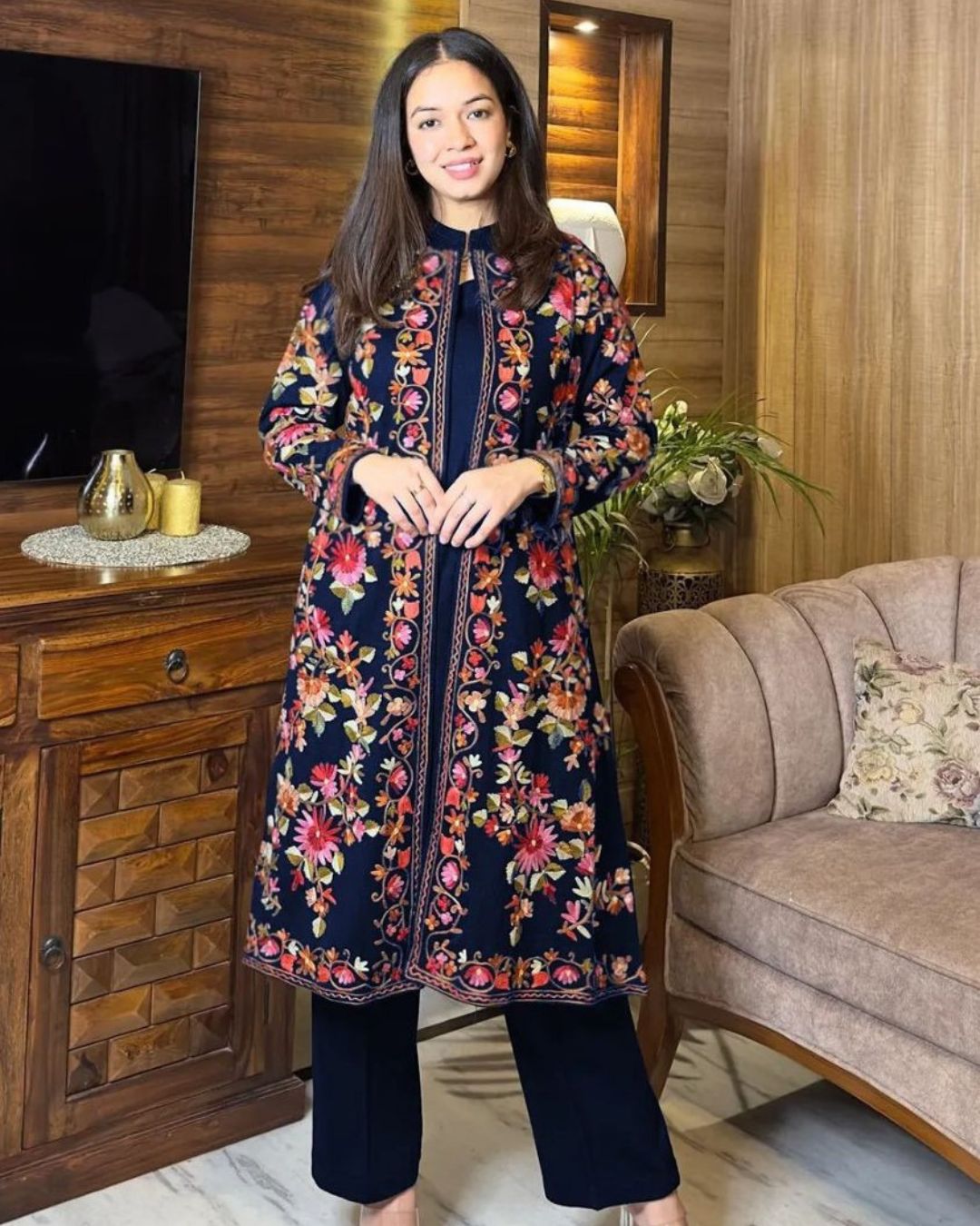 Embroidered Silk Coat Set (3PC)