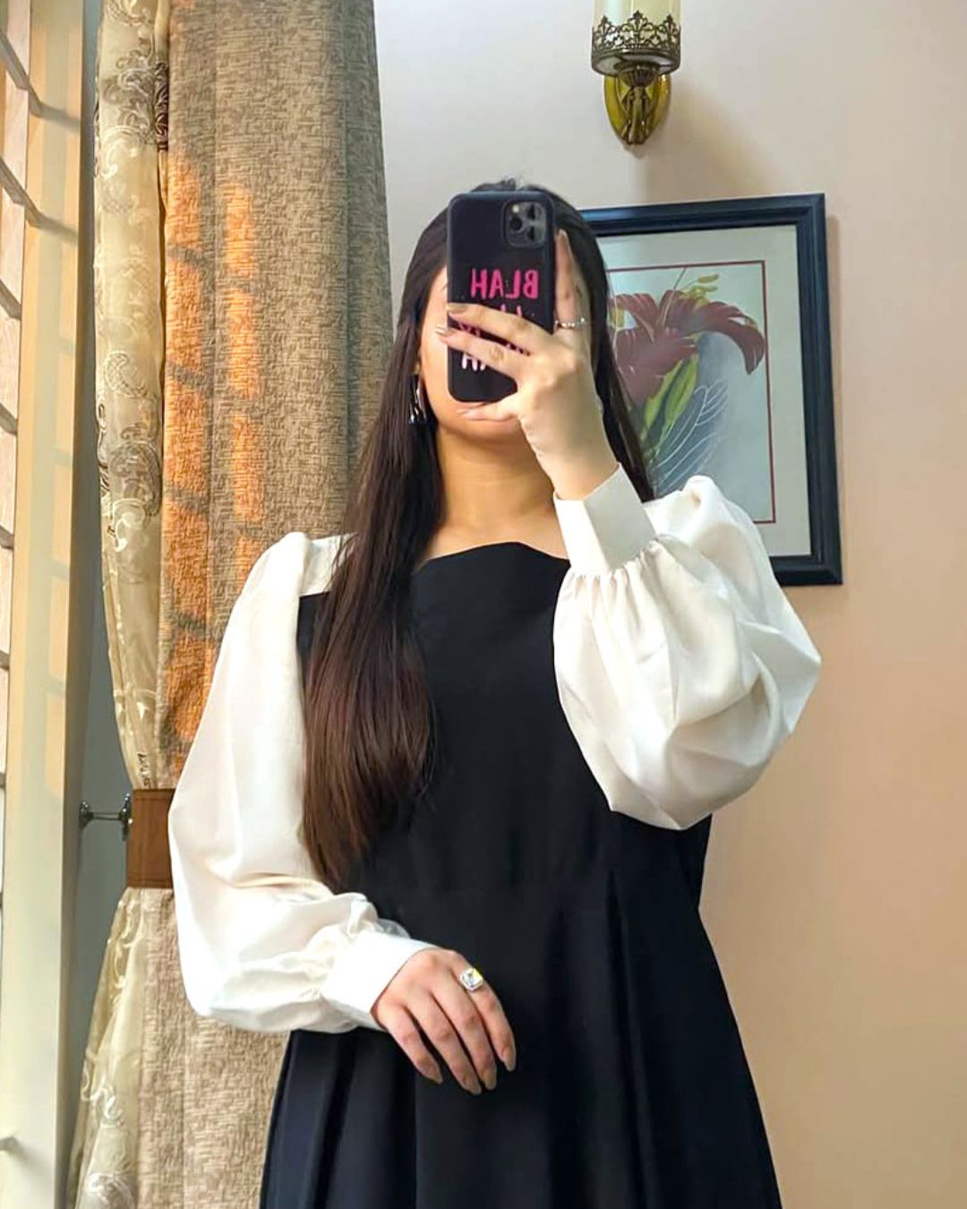 Plated Black Maxi with White Sleeves