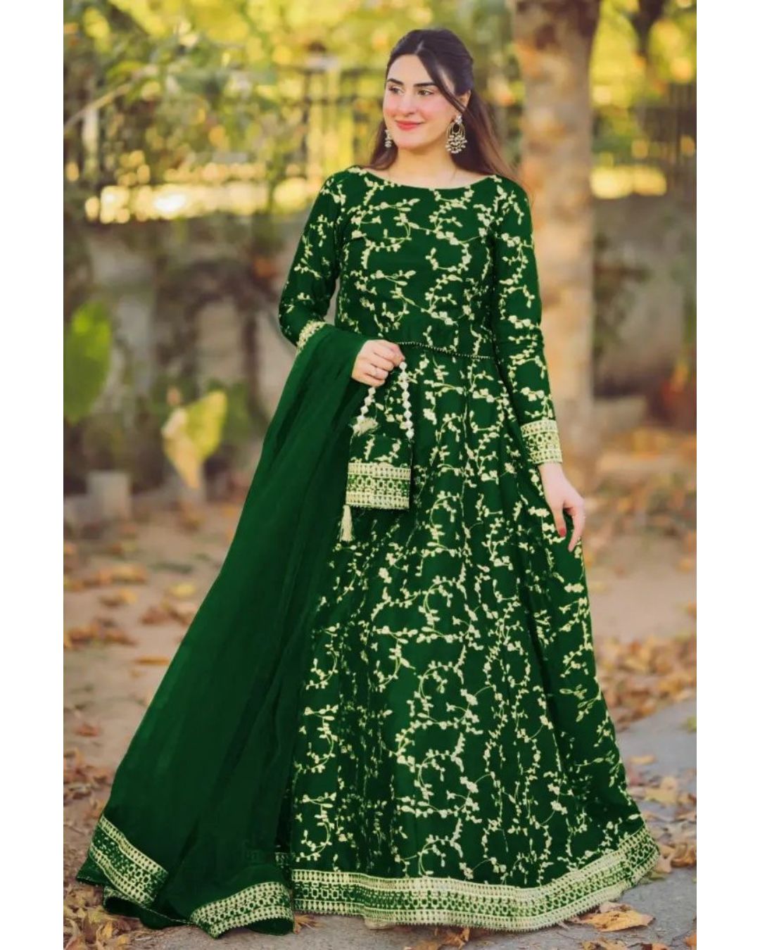 Embroidered Top & Flare Skirt Set with Dupatta & Potli (4PC)