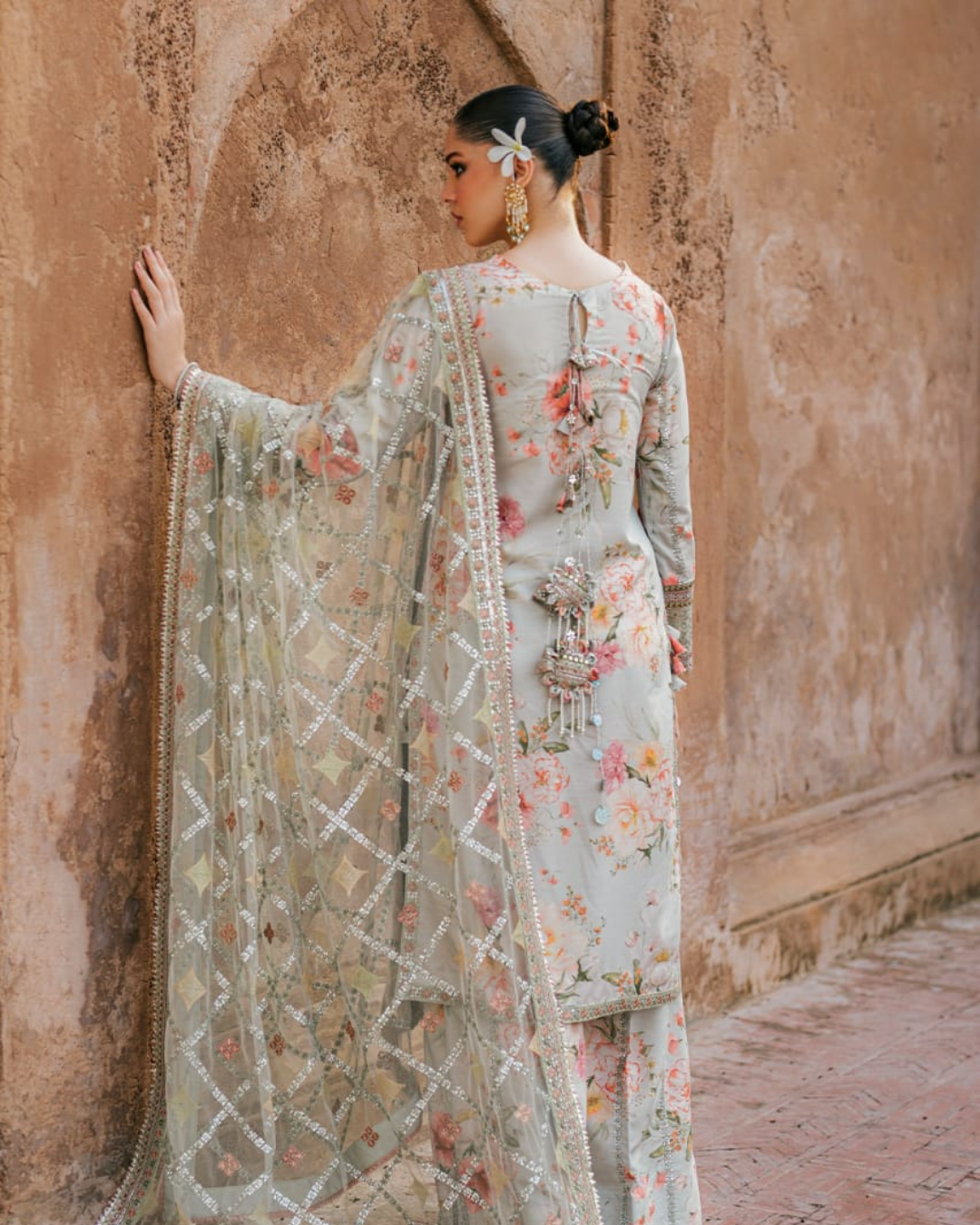 3-Piece Embroidered Lawn Suit with Net Dupatta