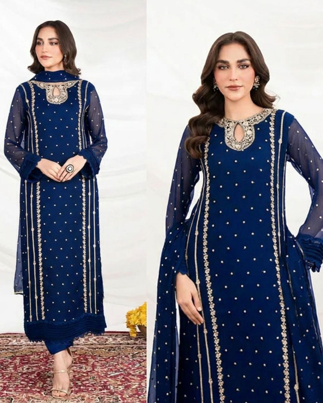 Sequin Embroidered Organza Suit (3PC)