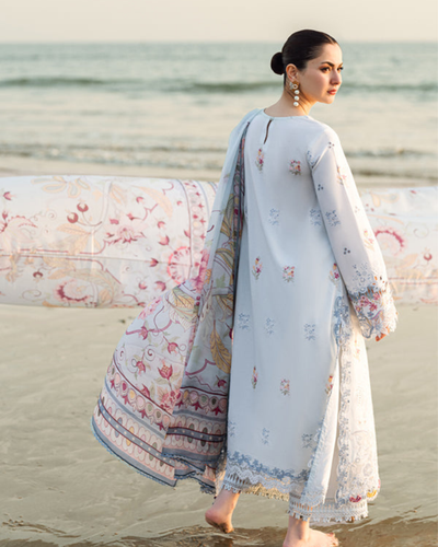 3-Piece Chicken Kari Embroidered Lawn Suit with Silk Dupatta