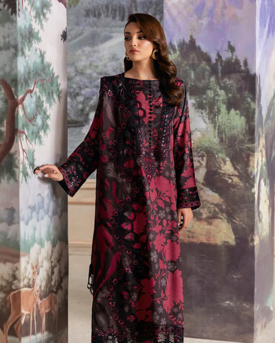 3-Piece Unstitched Printed Lawn Suit with Embroidered Patches & Chiffon Dupatta