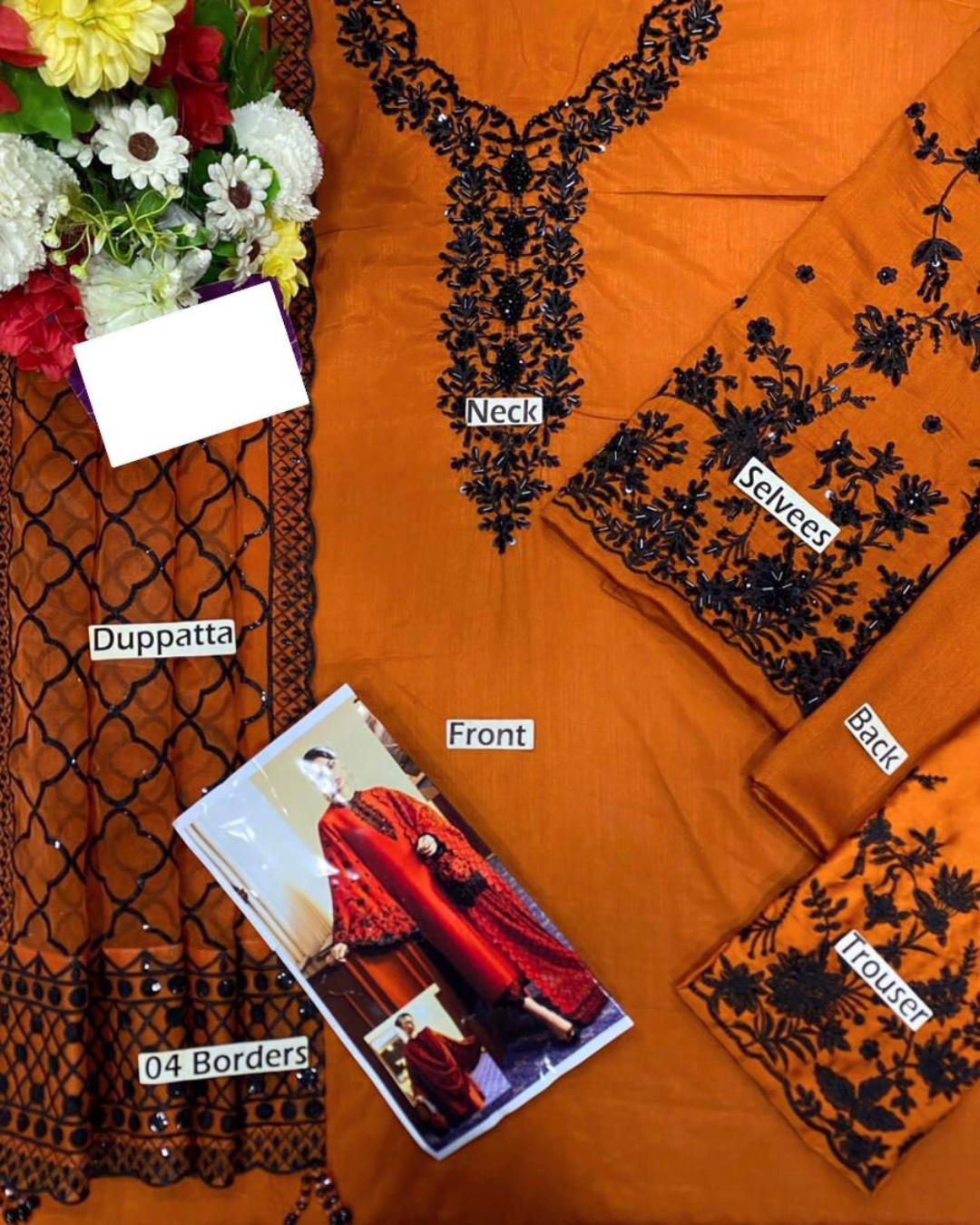 3-Piece Heavy Embroidered Raw Silk Suit with Organza Dupatta