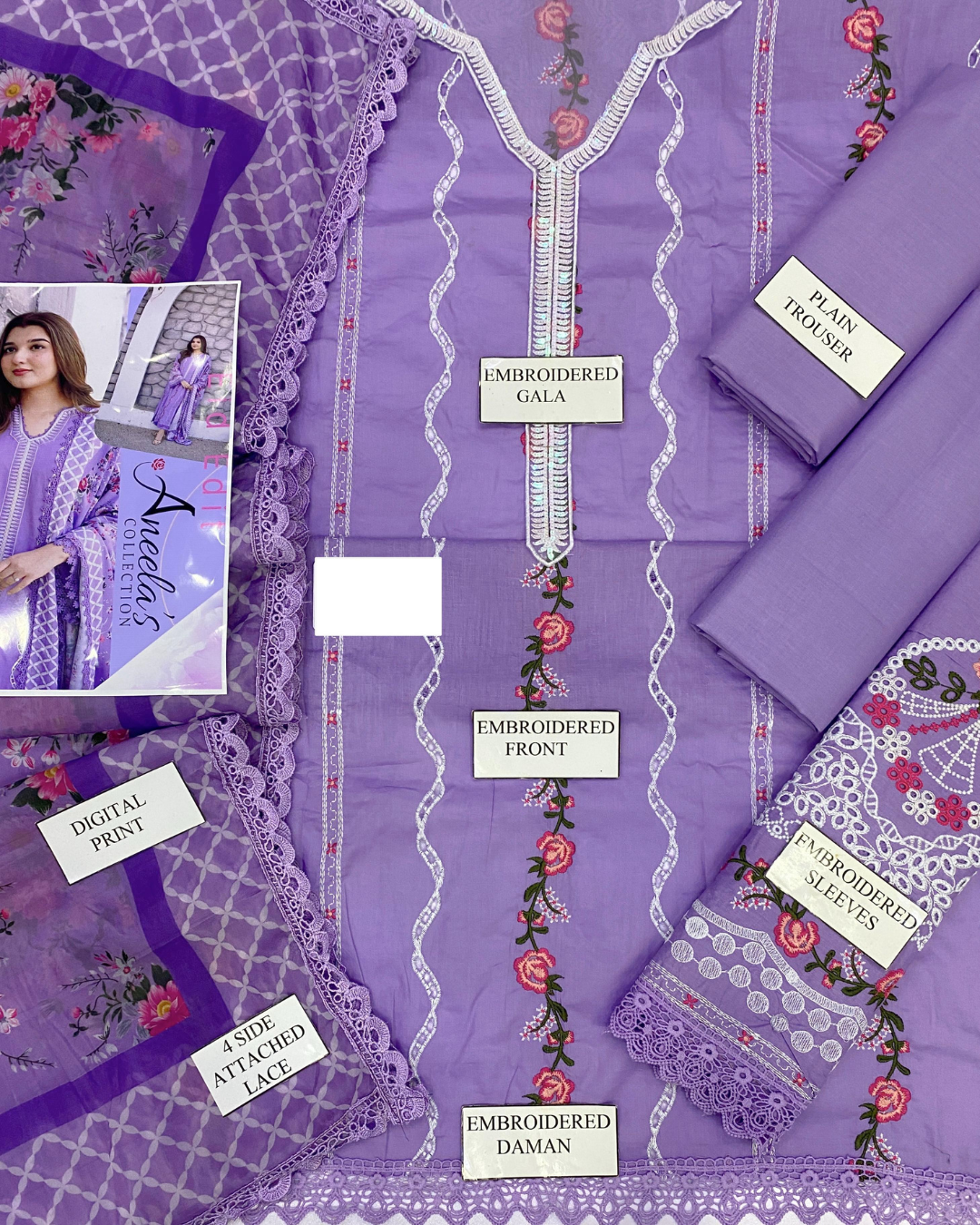 3-Piece Chikankari Embroidered Lawn Suit with Digital Silk Dupatta