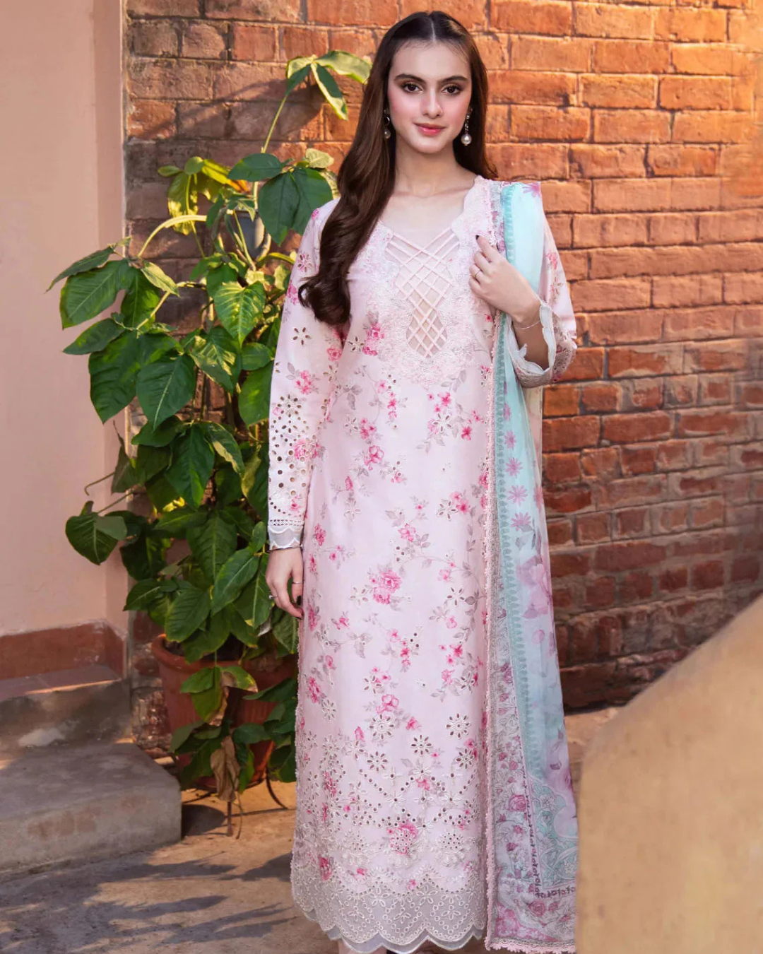 3-Piece Chikankari & Embroidered Lawn Suit with Chiffon Dupatta