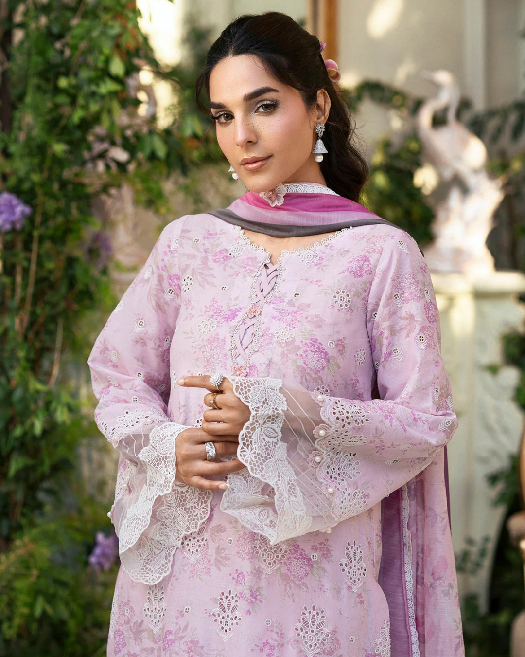3-Piece Printed Lawn Suit with Heavy Embroidered Chickenkari Details