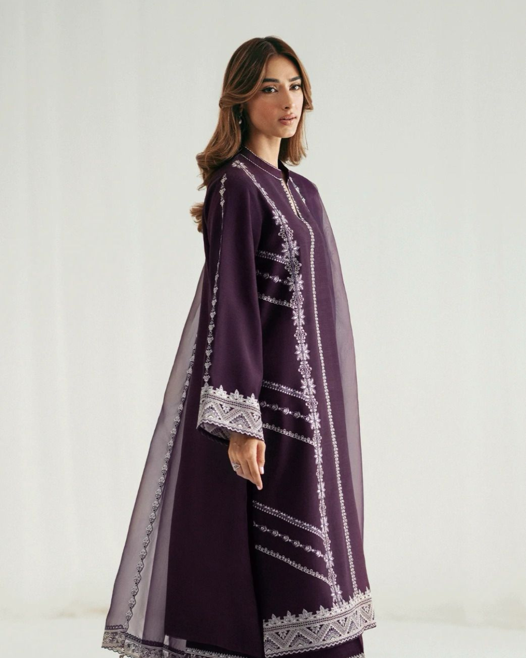 Unstitched Chiffon 3-Piece Suit with Embroidered Daman & Organza Cuff