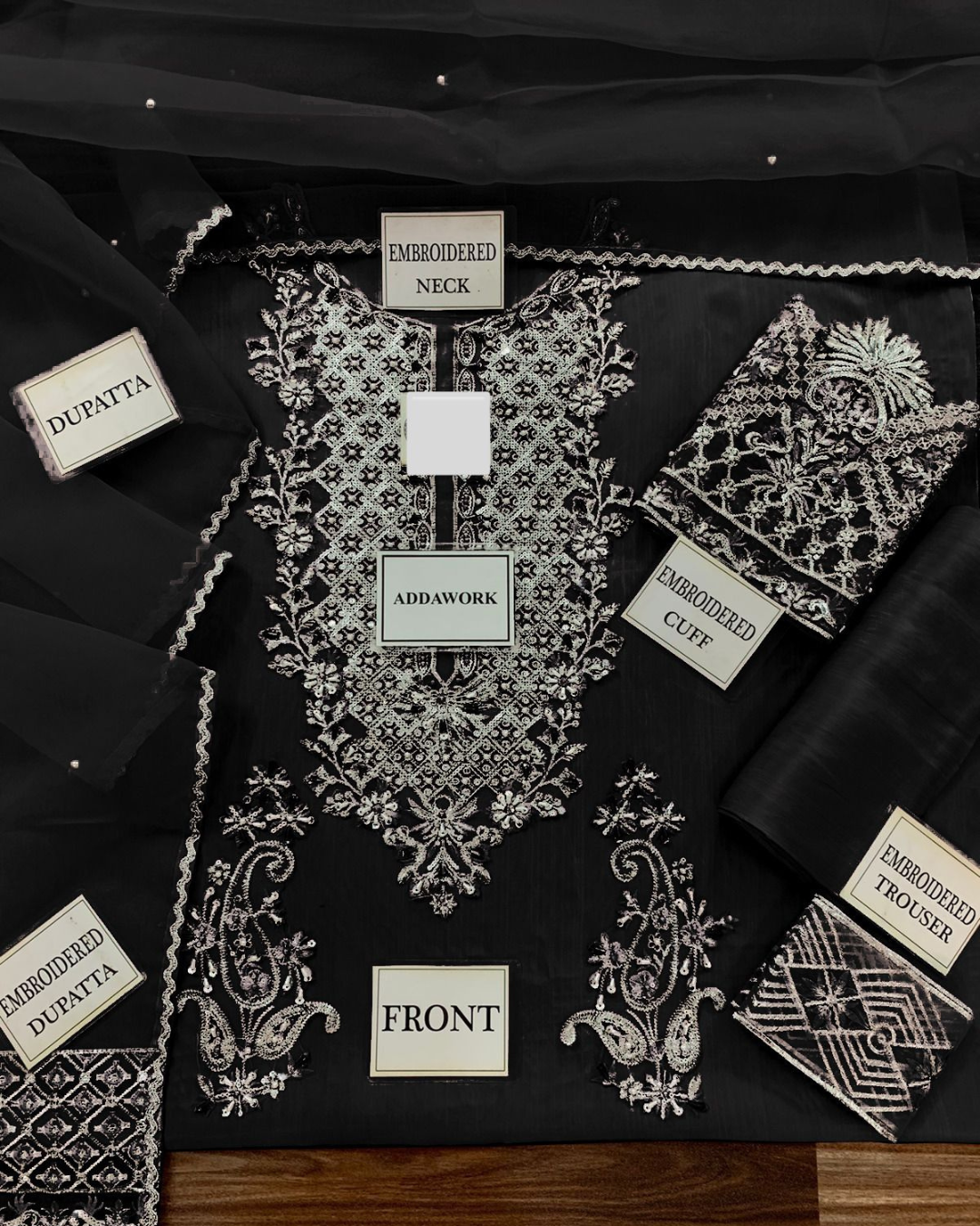 3-Piece Embroidered Shisha Silk Suit with Organza Dupatta